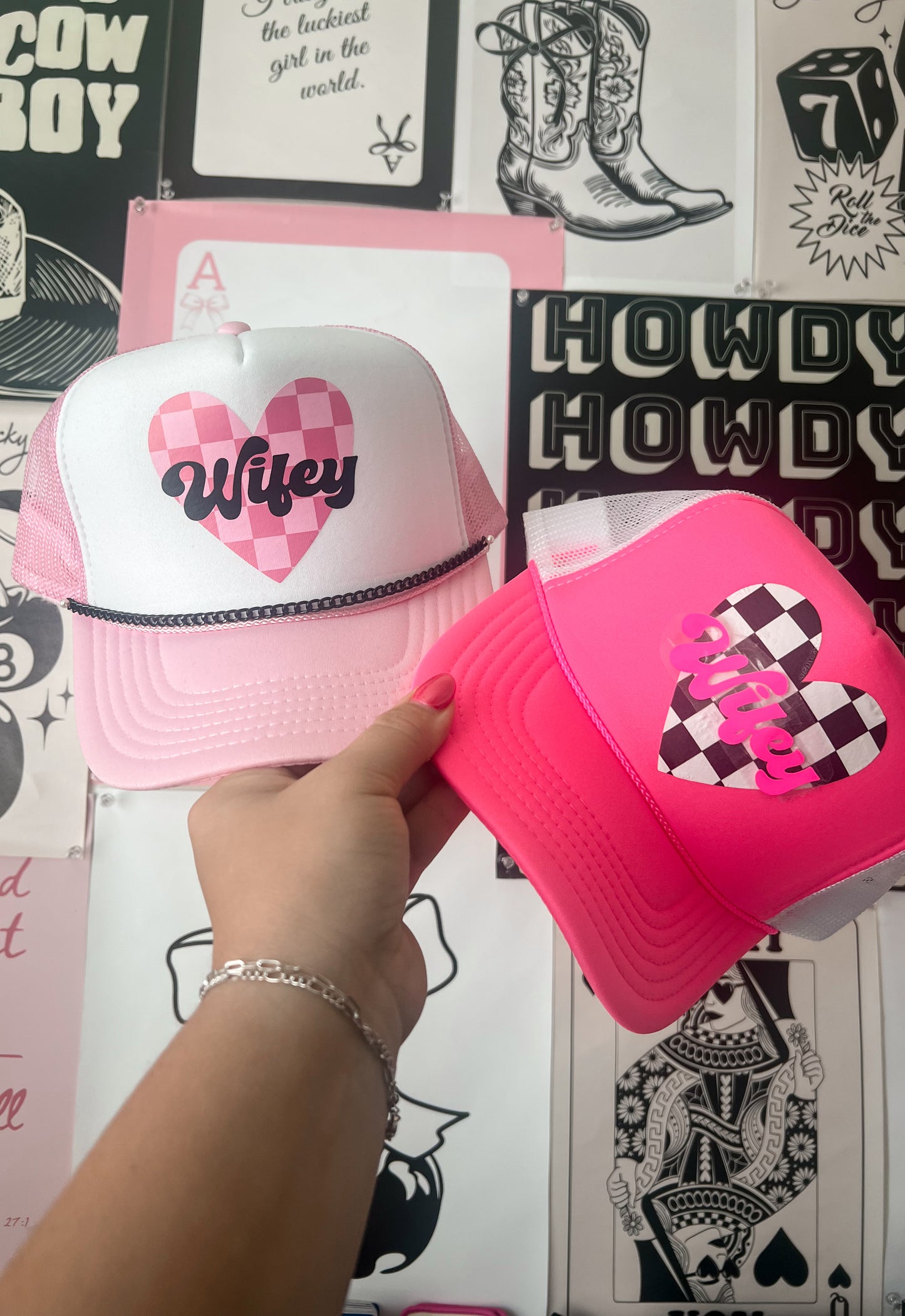 Wifey Heart Checkered Trucker Hat