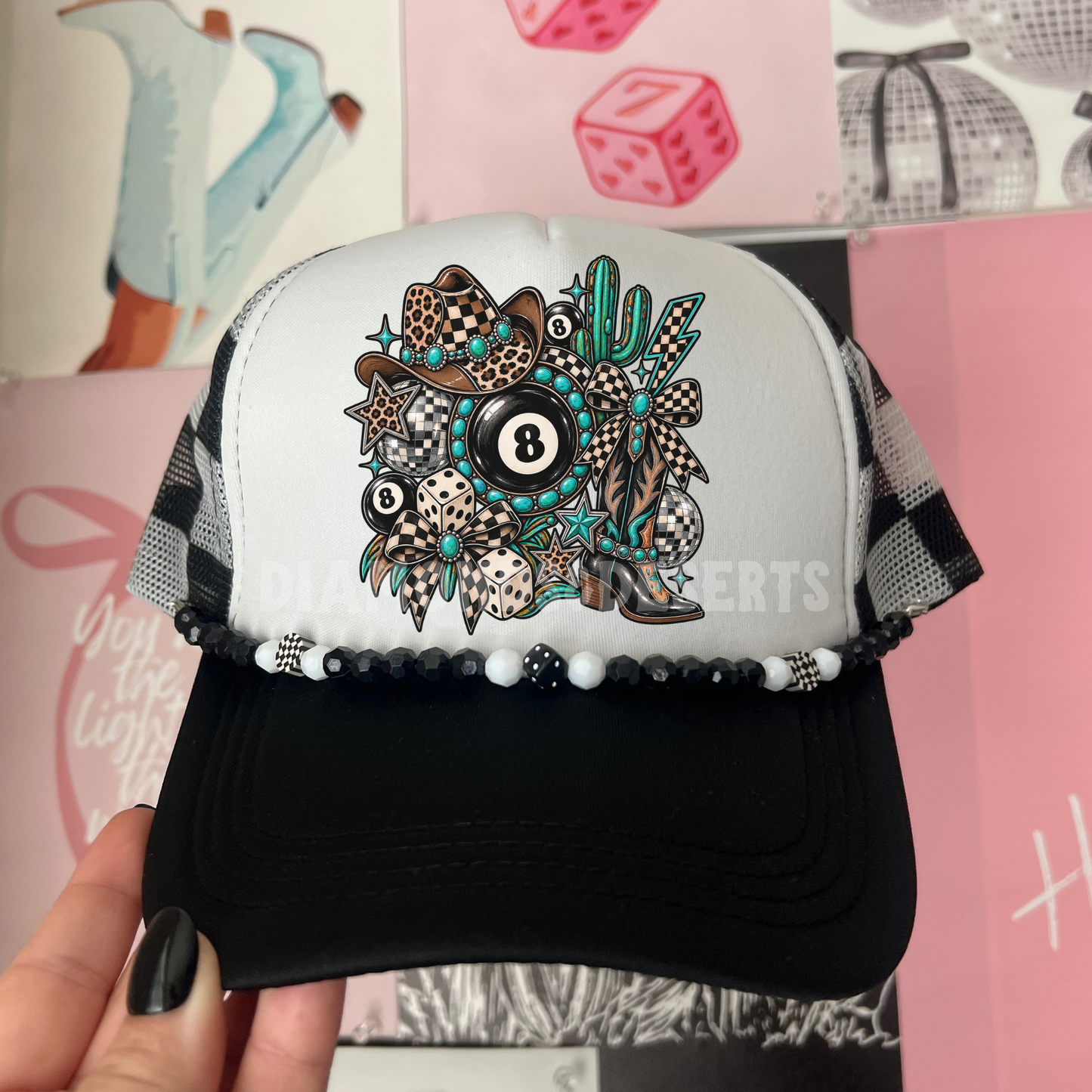 Western 8 Ball Hat DTF Transfer