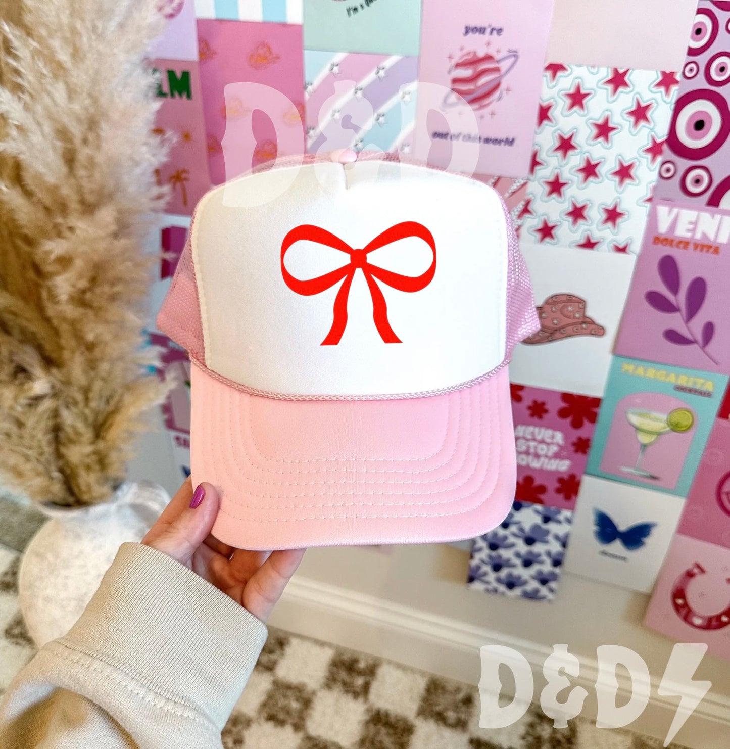 Red Bow Trucker Hat, Valentines Day Hat, Pink Western Hat