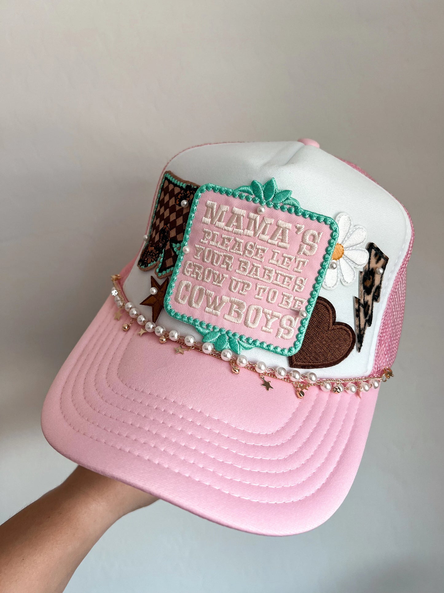 Mama Trucker Patch Hat, Iron Patches, Trucker Hat, Cowgirl Trucker Hat, Woman’s Trucker Hat, Camo Trucker Hat With Patches
