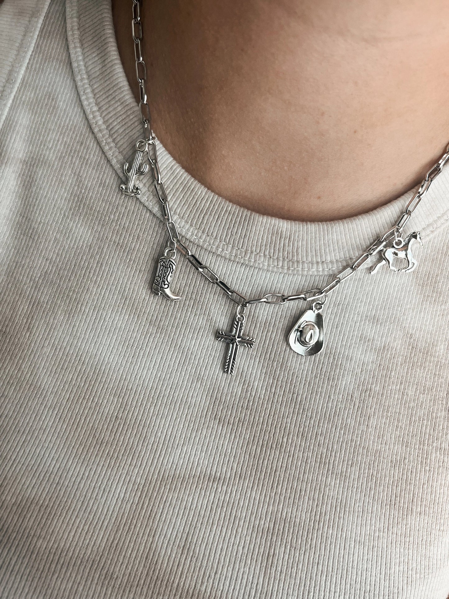 Western Cowgirl Charm Necklace, Chunky Charm Necklace, Country Style Charm Jewelry