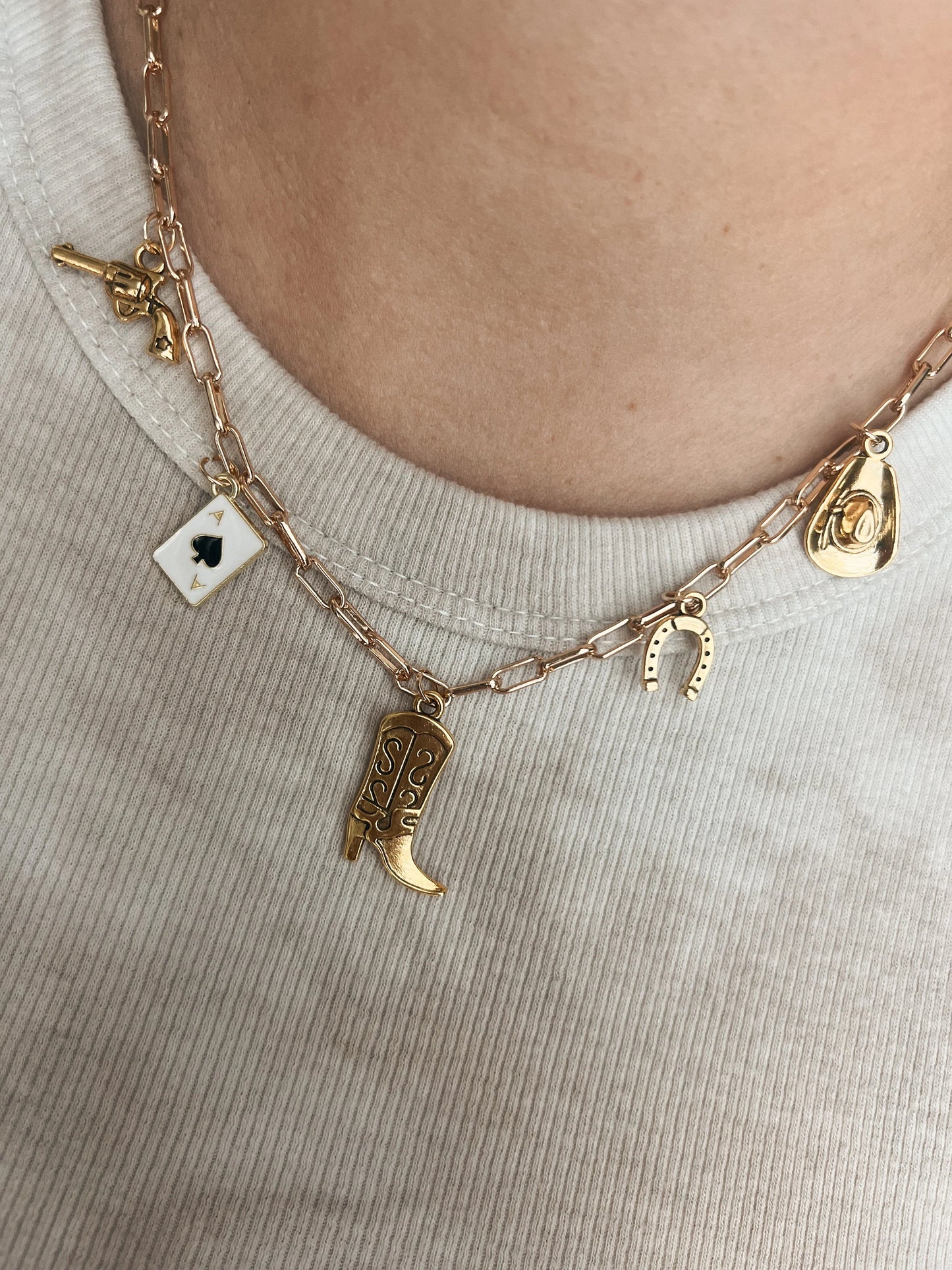 Western Cowgirl Charm Necklace, Chunky Charm Necklace, Country Style Charm Jewelry