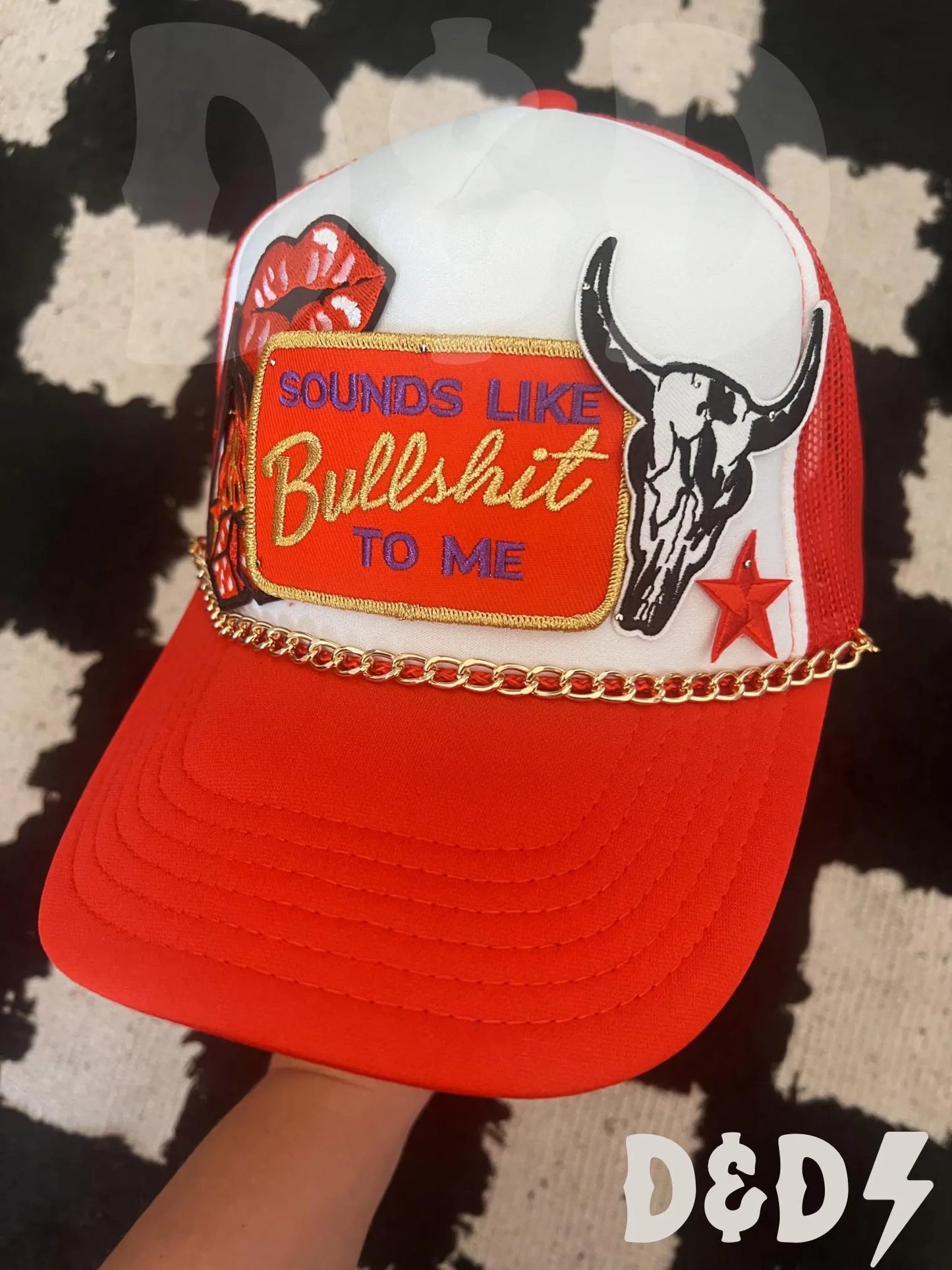 Sounds Like Bull To Me Hat, Colorful Trucker Patch Hat, Iron Patches, Trucker Hat, Cowgirl Trucker Hat, Woman’s Trucker Hat, Camo Trucker Hat With Patches