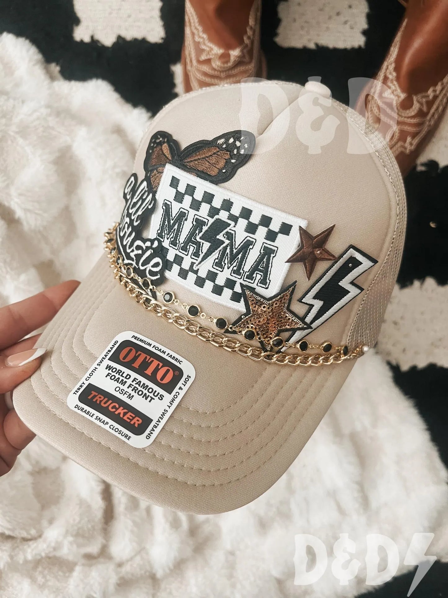 Mama Checkered Trucker Patch Hat, Iron Patches, Trucker Hat, Cowgirl Trucker Hat, Woman’s Trucker Hat, Camo Trucker Hat With Patches