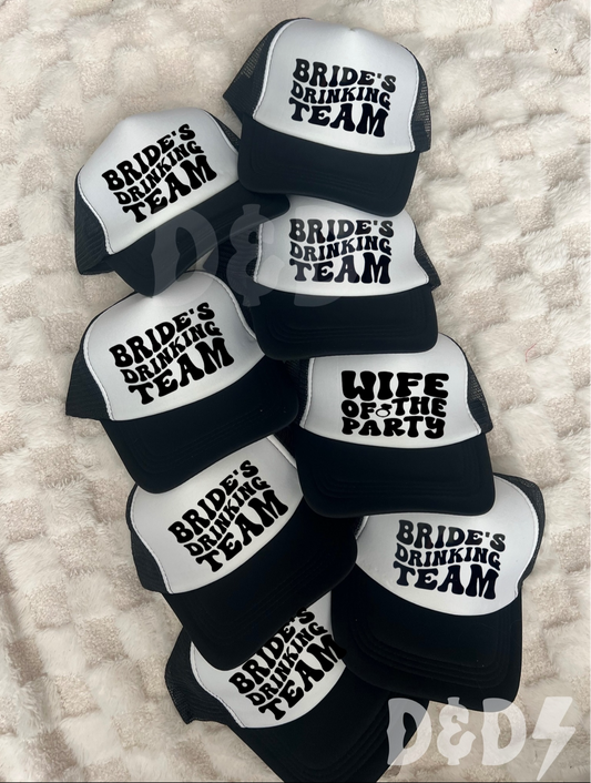 Wife Of The Party & Brides Drinking Team Bachelorette Party Trucker Hat
