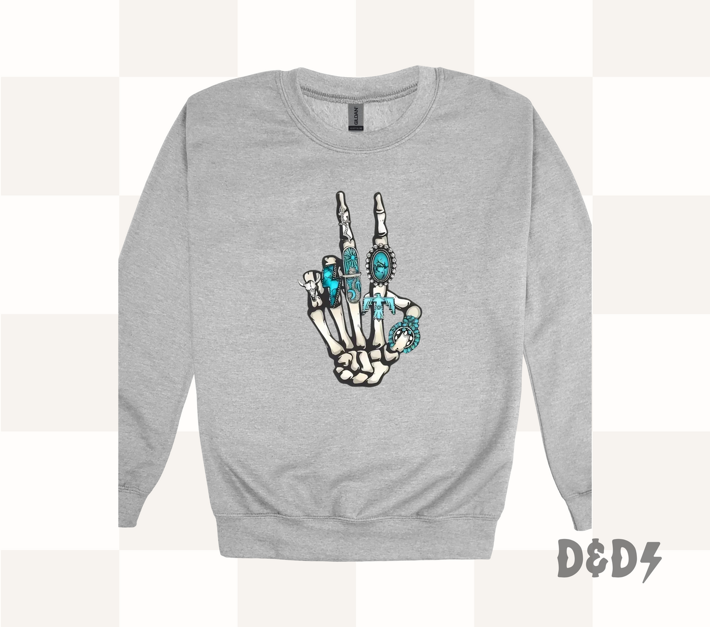 Turquoise Skull Hand Shirt & Crewneck