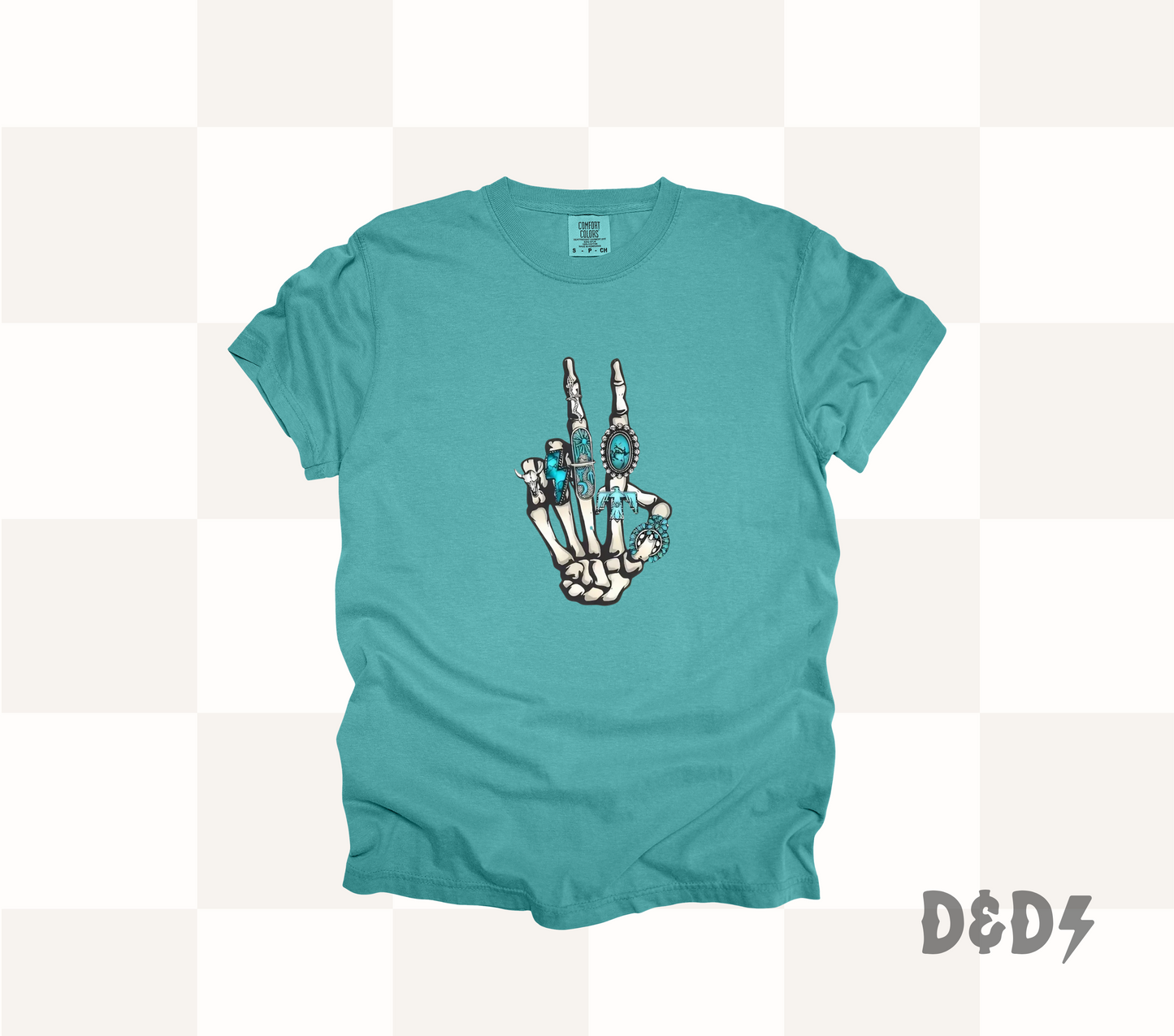 Turquoise Skull Hand Shirt & Crewneck