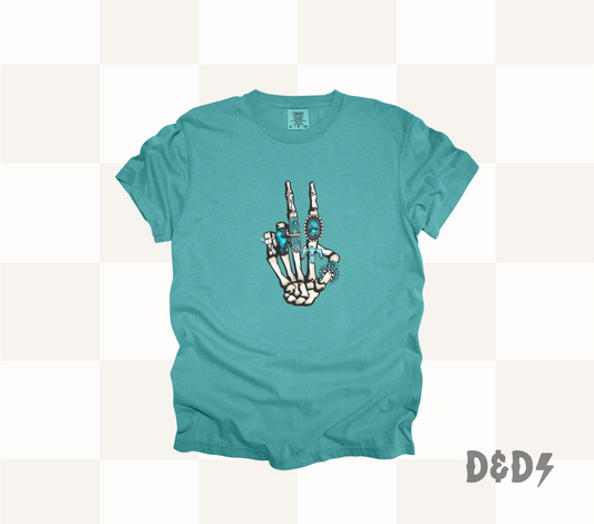 Turquoise Skull Hand Shirt & Crewneck