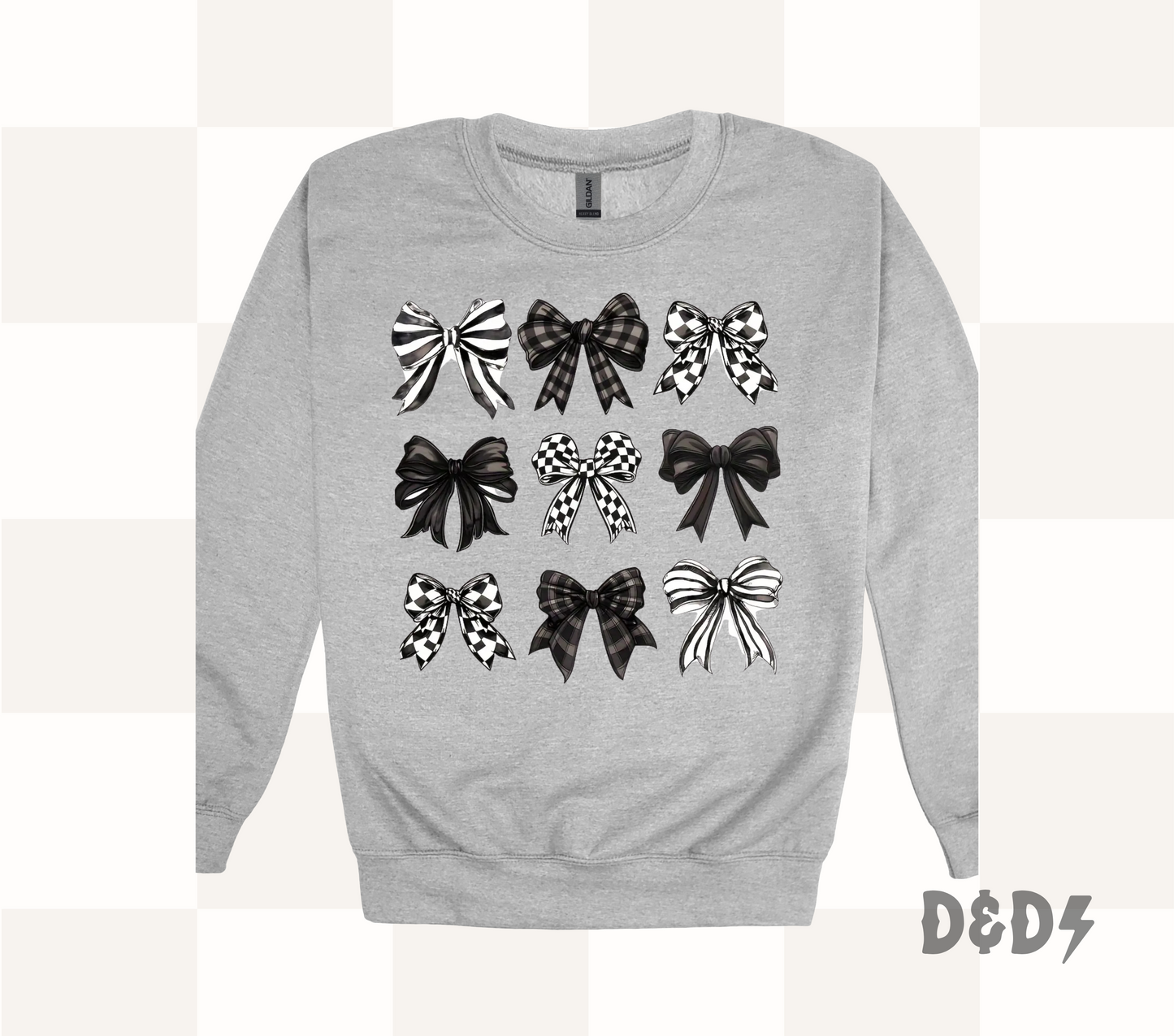 Checkered Bow Shirt & Crewneck