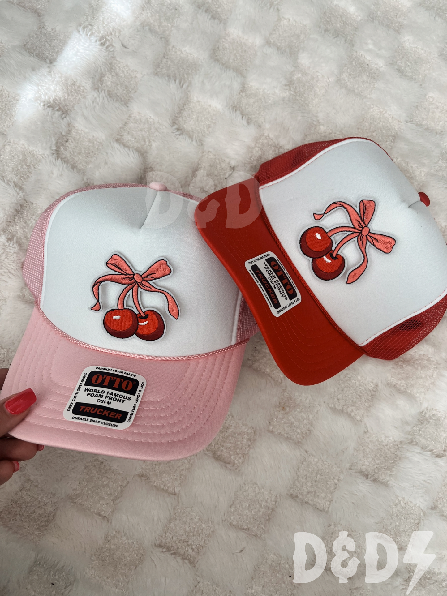 Red & Pink Cherry Bow Trucker Hat
