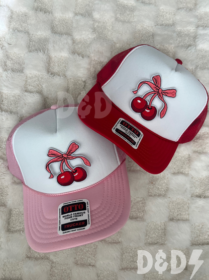 Red & Pink Cherry Bow Trucker Hat