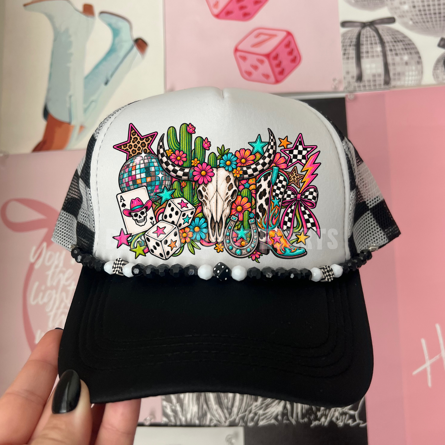 Colorful Bull Skull Hat DTF Transfer