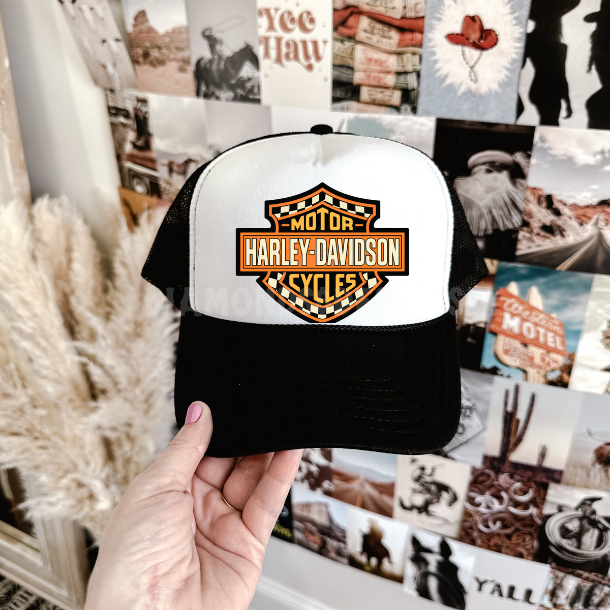 Orange Checkered HD Hat DTF Transfer