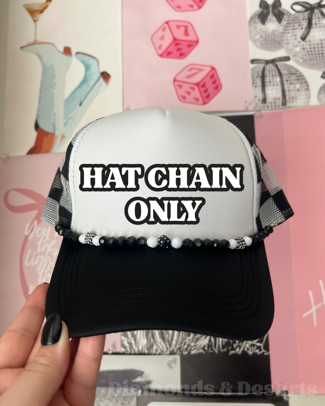Black & White Checkered Trucker Hat Chain