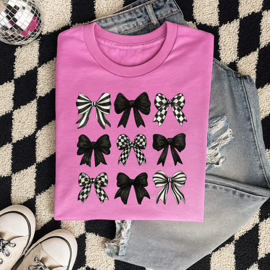 Checkered Bows Graphic T-Shirt