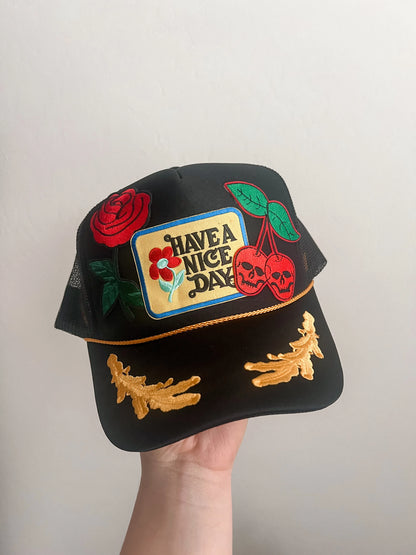 Have A Nice Day Trucker Patch Hat, Iron Patches, Trucker Hat, Cowgirl Trucker Hat, Woman’s Trucker Hat