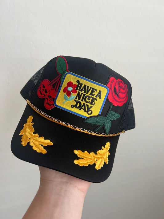 Have A Nice Day Trucker Patch Hat, Iron Patches, Trucker Hat, Cowgirl Trucker Hat, Woman’s Trucker Hat
