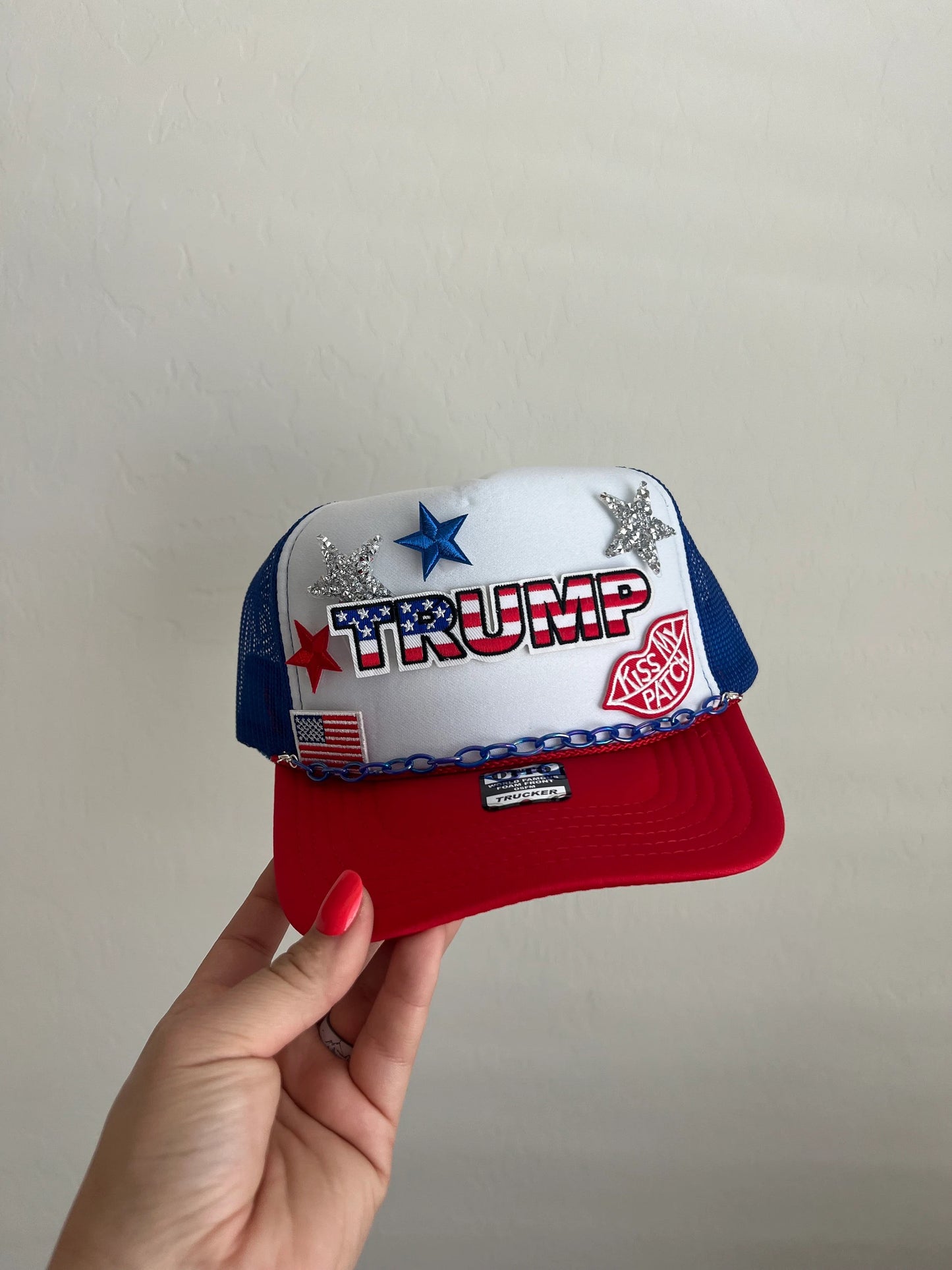 Trump USA Trucker Patch Hat, Iron Patches, Trucker Hat, Cowgirl Trucker Hat, Woman’s Trucker Hat, Camo Trucker Hat With Patches