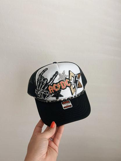 Rock And Roll Trucker Patch Hat, Iron Patches, Trucker Hat, Cowgirl Trucker Hat, Woman’s Trucker Hat, Camo Trucker Hat With Patches