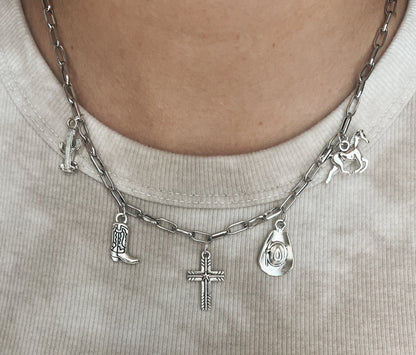 Western Cowgirl Charm Necklace, Chunky Charm Necklace, Country Style Charm Jewelry