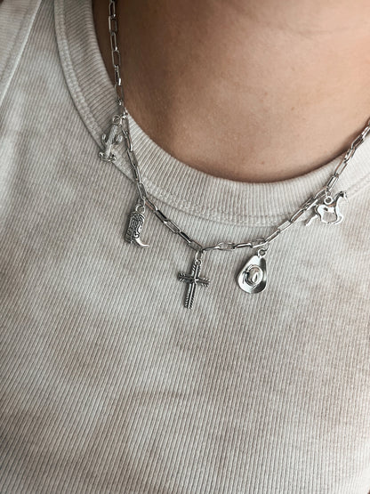 Western Cowgirl Charm Necklace, Chunky Charm Necklace, Country Style Charm Jewelry