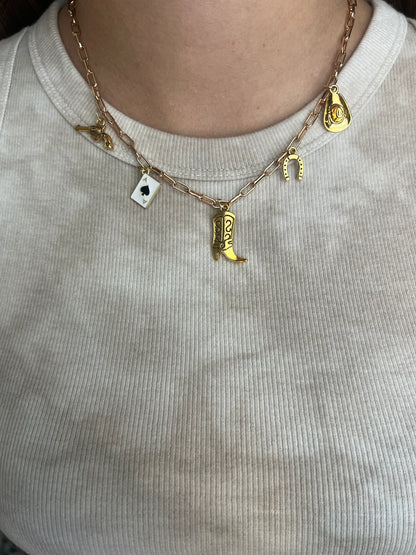 Western Cowgirl Charm Necklace, Chunky Charm Necklace, Country Style Charm Jewelry