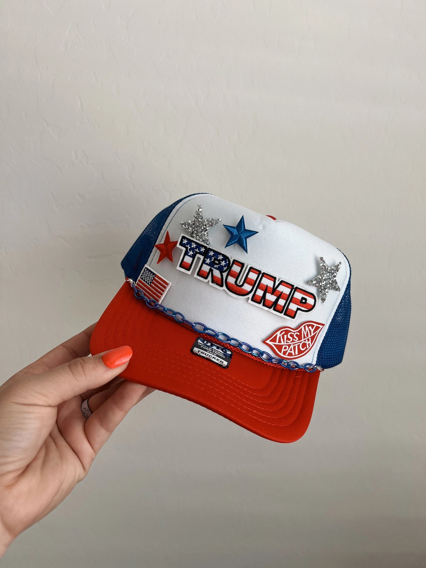 Trump USA Trucker Patch Hat, Iron Patches, Trucker Hat, Cowgirl Trucker Hat, Woman’s Trucker Hat, Camo Trucker Hat With Patches