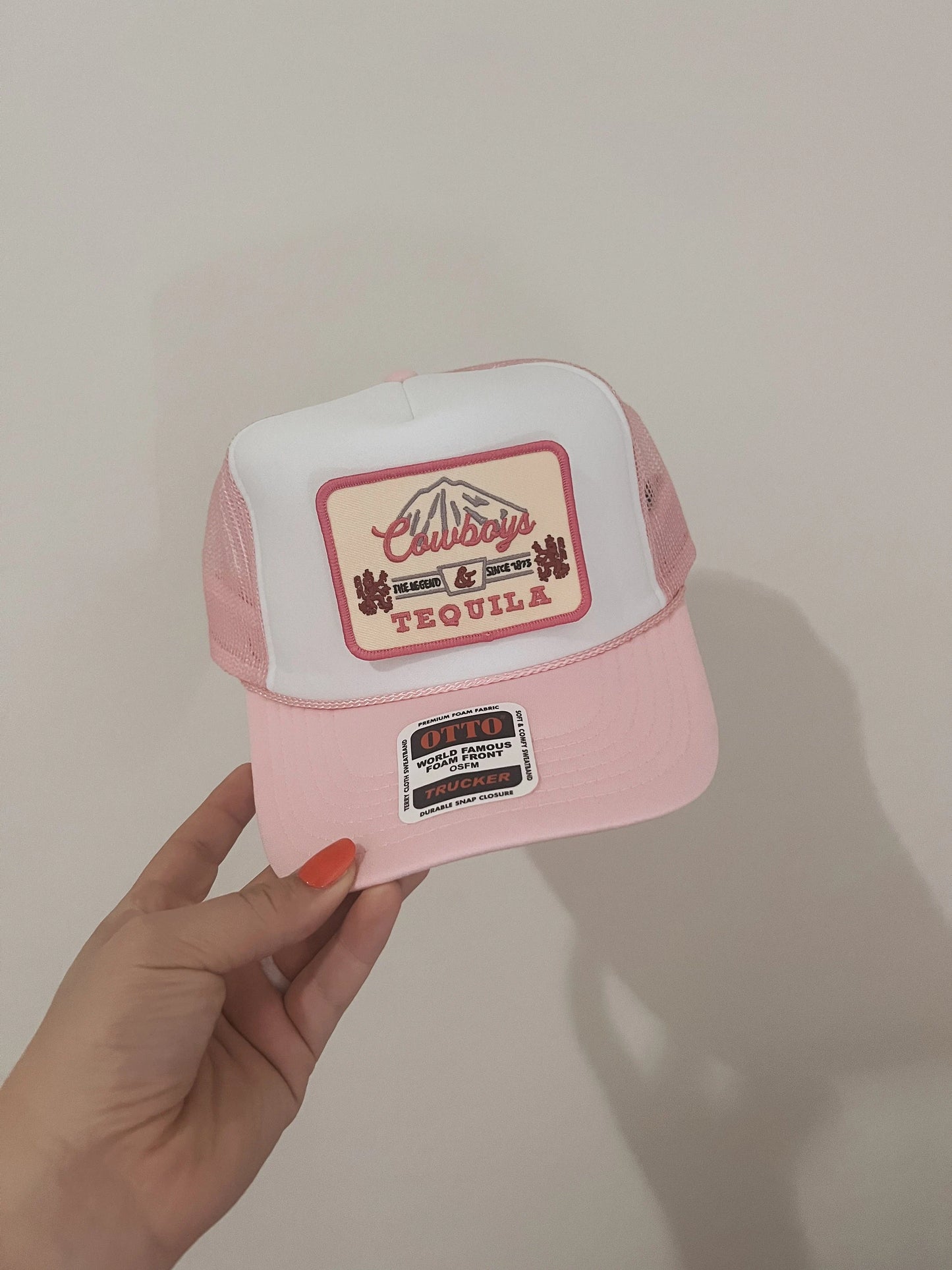 Pink Cowboys & Tequila Coors Trucker Patch Hat, Iron Patches, Trucker Hat, Cowgirl Trucker Hat, Woman’s Trucker Hat, Camo Trucker Hat With Patches