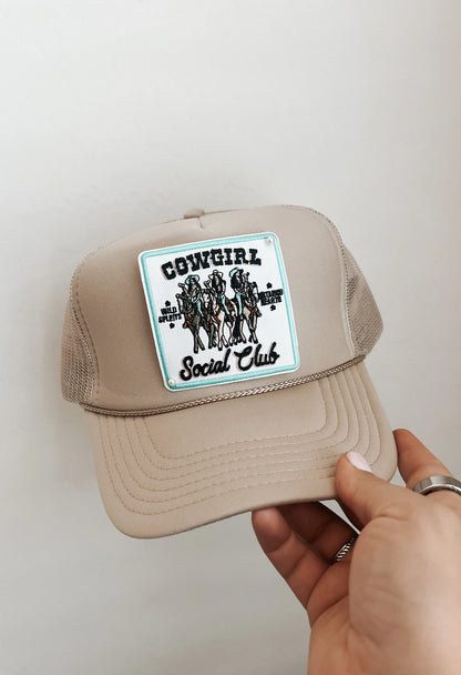 Cowgirl Social Club Trucker Patch Hat, Iron Patches, Trucker Hat, Cowgirl Trucker Hat, Woman’s Trucker Hat, Camo Trucker Hat With Patches