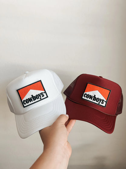 Cowboy Trucker Patch Hat, Iron Patches, Trucker Hat, Cowgirl Trucker Hat, Woman’s Trucker Hat, Camo Trucker Hat With Patches