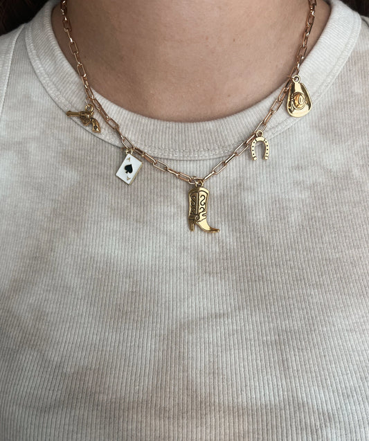 Western Cowgirl Charm Necklace, Chunky Charm Necklace, Country Style Charm Jewelry