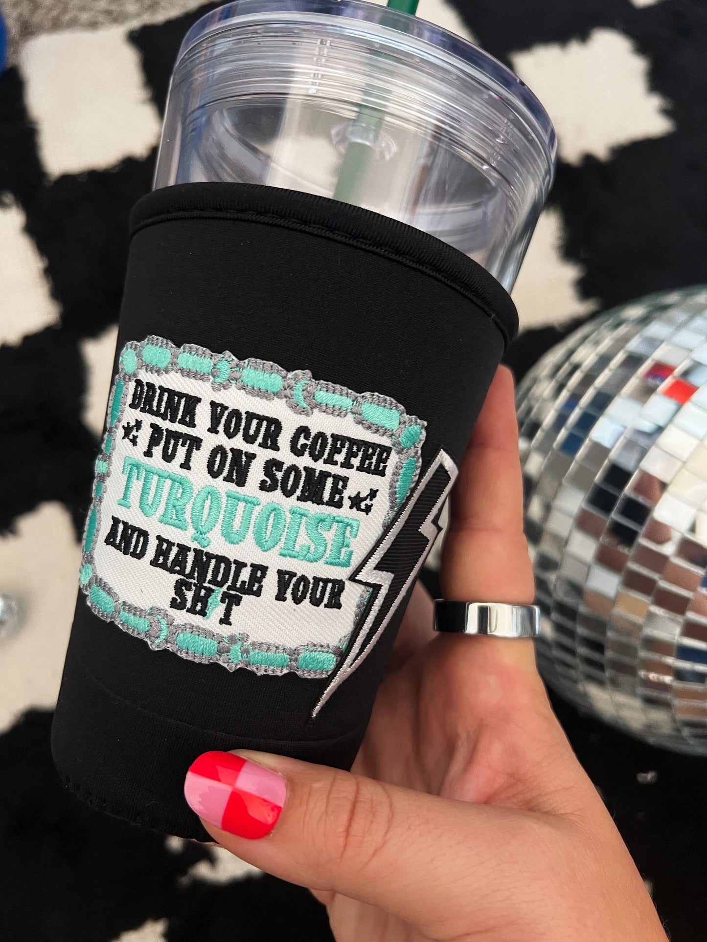 Iced Coffee Sleeve, Cowgirl Patch, Coffee Sleeve With Patches, Koozie With Patches