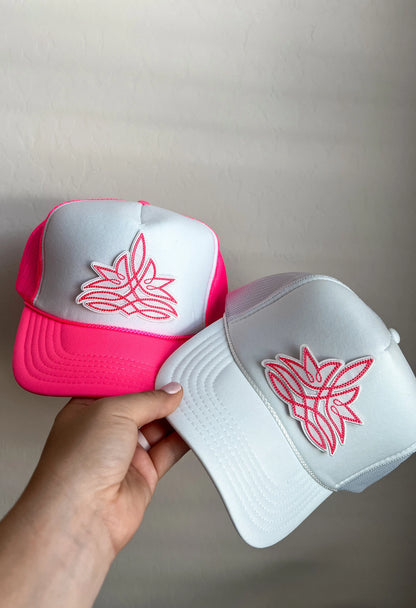 Cowboy Embroidered Boot Stitch Pattern Trucker Patch Hat, Iron Patches, Trucker Hat, Cowgirl Trucker Hat, Woman’s Trucker Hat