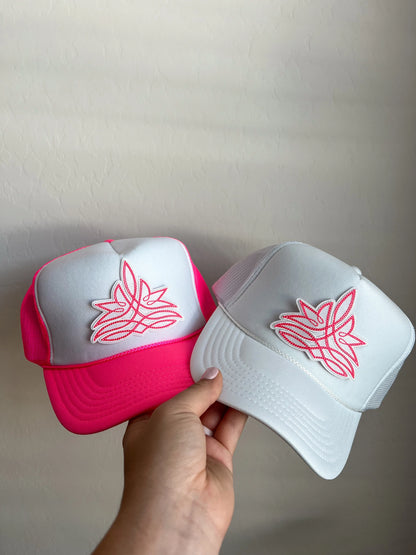 Cowboy Embroidered Boot Stitch Pattern Trucker Patch Hat, Iron Patches, Trucker Hat, Cowgirl Trucker Hat, Woman’s Trucker Hat
