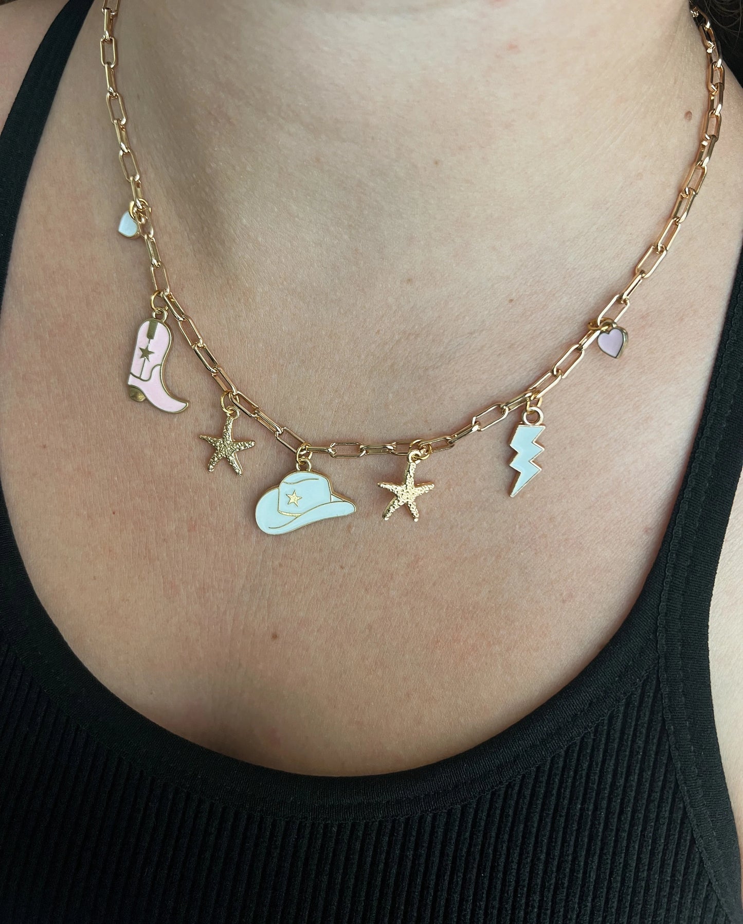 Western Costal Cowgirl Charm Necklace, Chunky Charm Necklace, Beach Cowgirl Necklace, Country Style Charm Jewelry