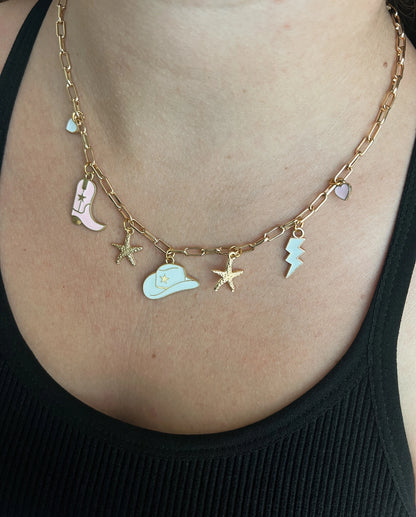 Western Costal Cowgirl Charm Necklace, Chunky Charm Necklace, Beach Cowgirl Necklace, Country Style Charm Jewelry