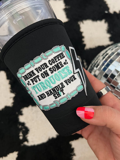 Iced Coffee Sleeve, Cowgirl Patch, Coffee Sleeve With Patches, Koozie With Patches