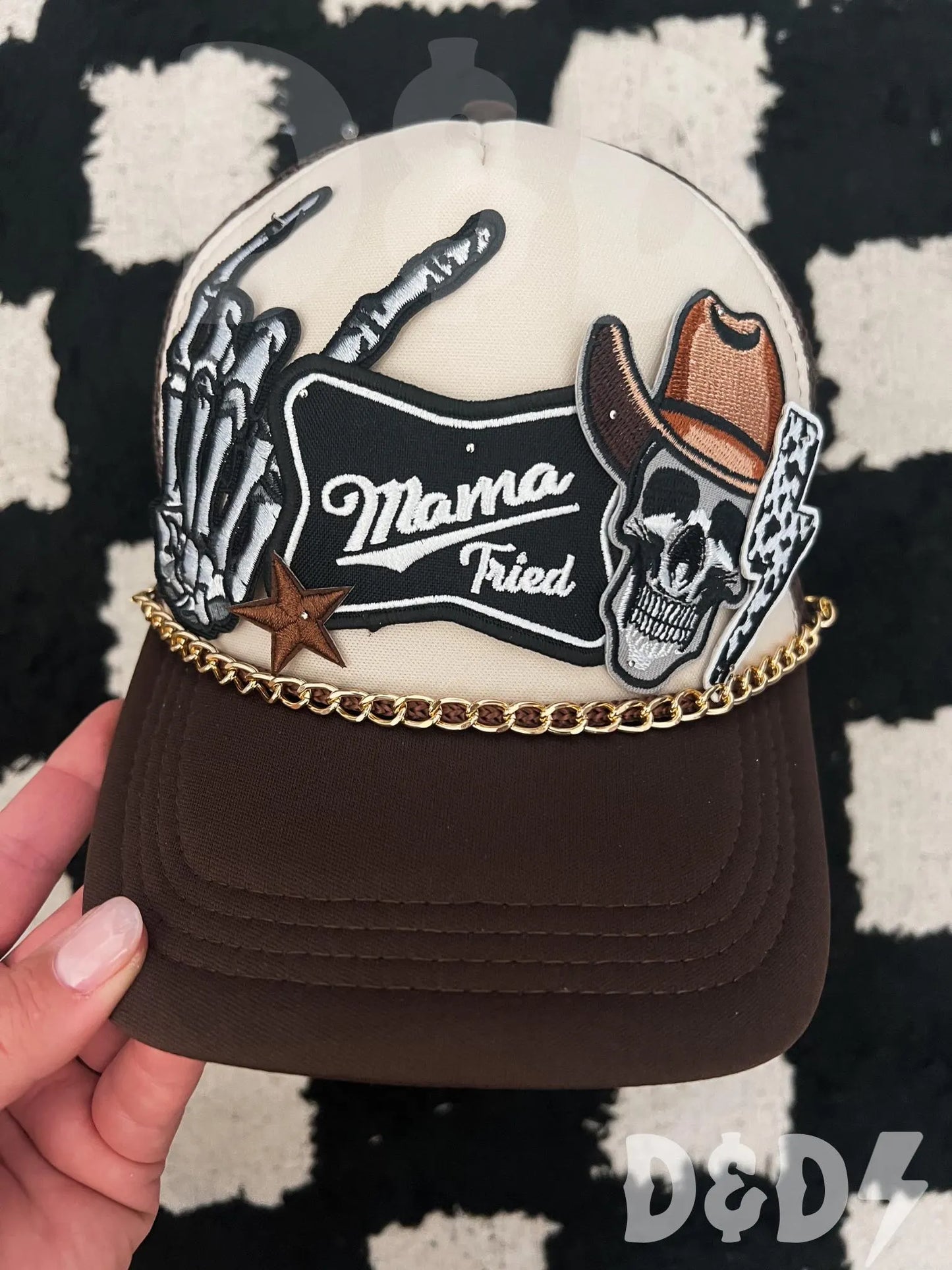 Mama Tried Skull Western Trucker Patch Hat, Iron Patches, Trucker Hat, Cowgirl Trucker Hat, Woman’s Trucker Hat, Camo Trucker Hat With Patches