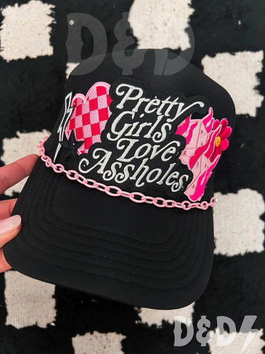 YALLternative Pretty Girls Love A-holes, Trucker Patch Hat, Iron Patches, Trucker Hat, Cowgirl Trucker Hat, Woman’s Trucker Hat, Camo Trucker Hat With Patches