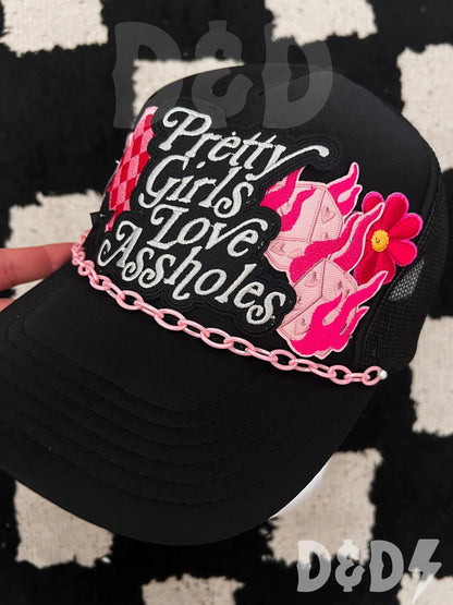 YALLternative Pretty Girls Love A-holes, Trucker Patch Hat, Iron Patches, Trucker Hat, Cowgirl Trucker Hat, Woman’s Trucker Hat, Camo Trucker Hat With Patches