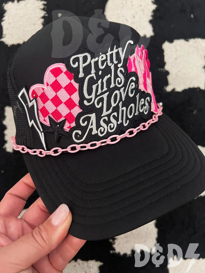YALLternative Pretty Girls Love A-holes, Trucker Patch Hat, Iron Patches, Trucker Hat, Cowgirl Trucker Hat, Woman’s Trucker Hat, Camo Trucker Hat With Patches