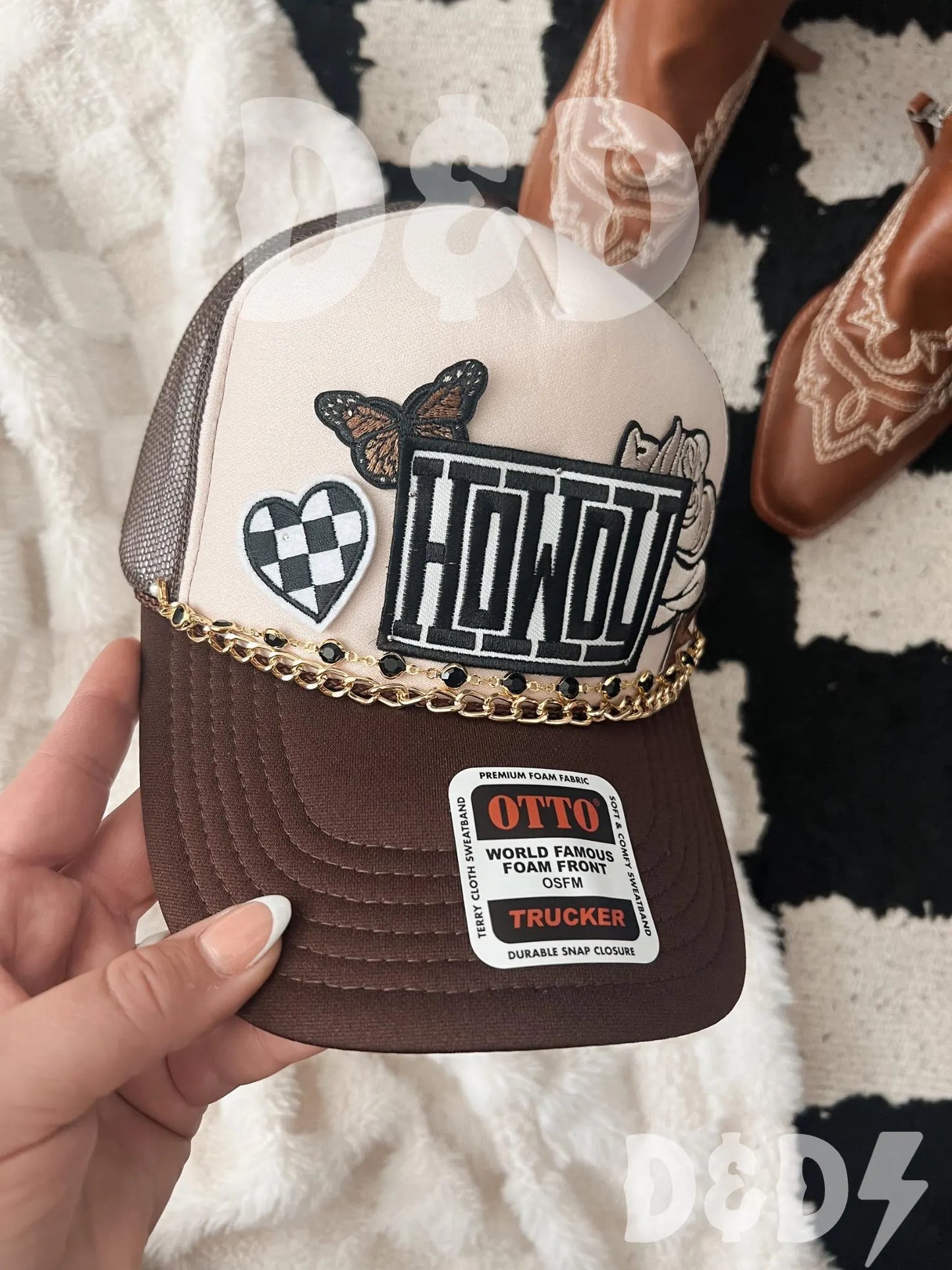 Howdy Darlin’  Trucker Patch Hat, Iron Patches, Trucker Hat, Cowgirl Trucker Hat, Woman’s Trucker Hat, Camo Trucker Hat With Patches
