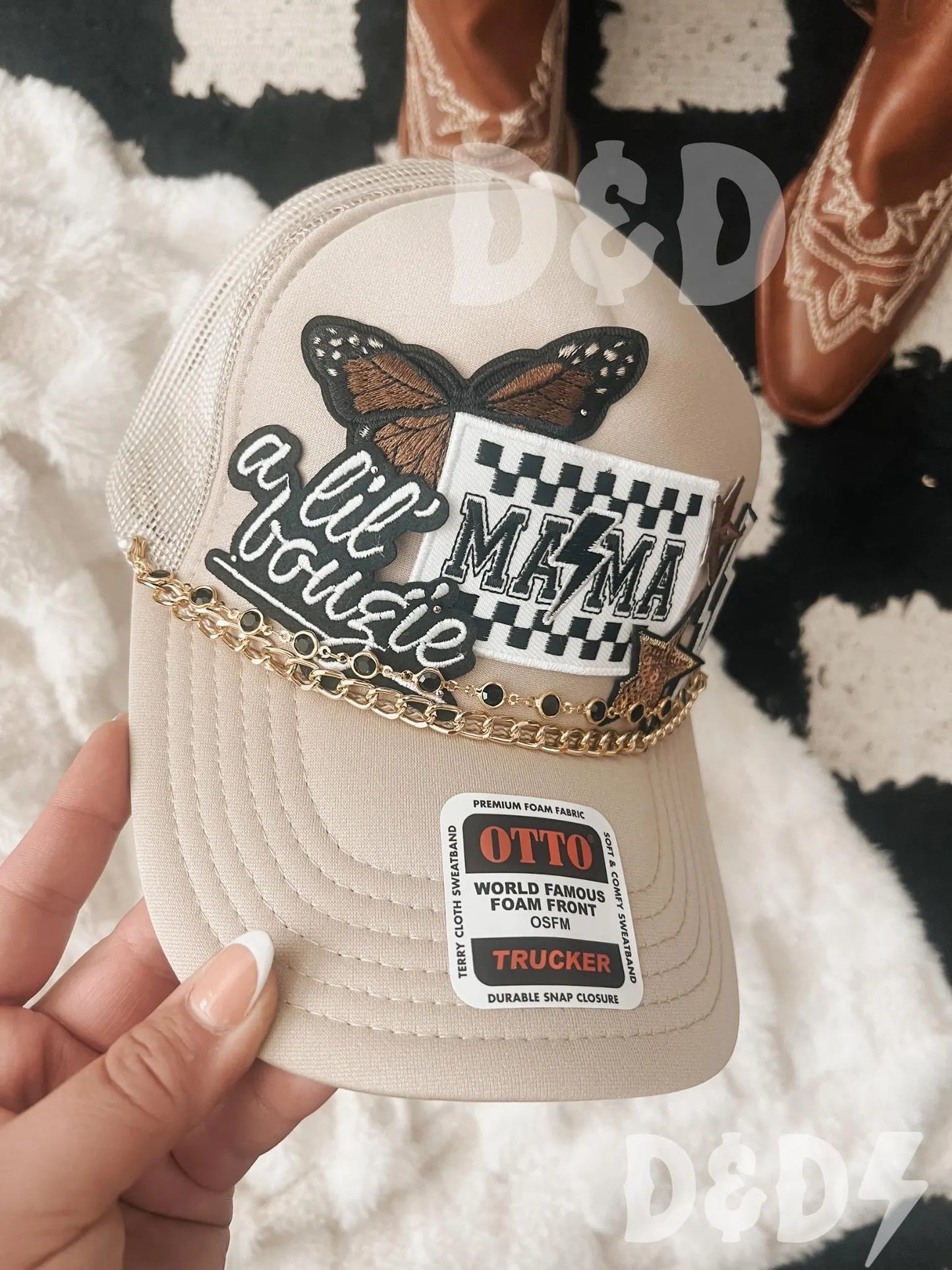 Mama Checkered Trucker Patch Hat, Iron Patches, Trucker Hat, Cowgirl Trucker Hat, Woman’s Trucker Hat, Camo Trucker Hat With Patches