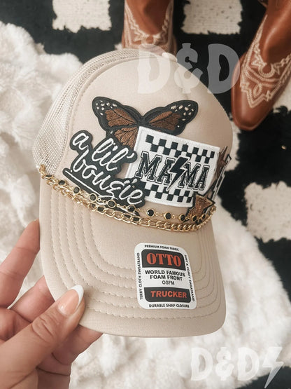 Mama Checkered Trucker Patch Hat, Iron Patches, Trucker Hat, Cowgirl Trucker Hat, Woman’s Trucker Hat, Camo Trucker Hat With Patches