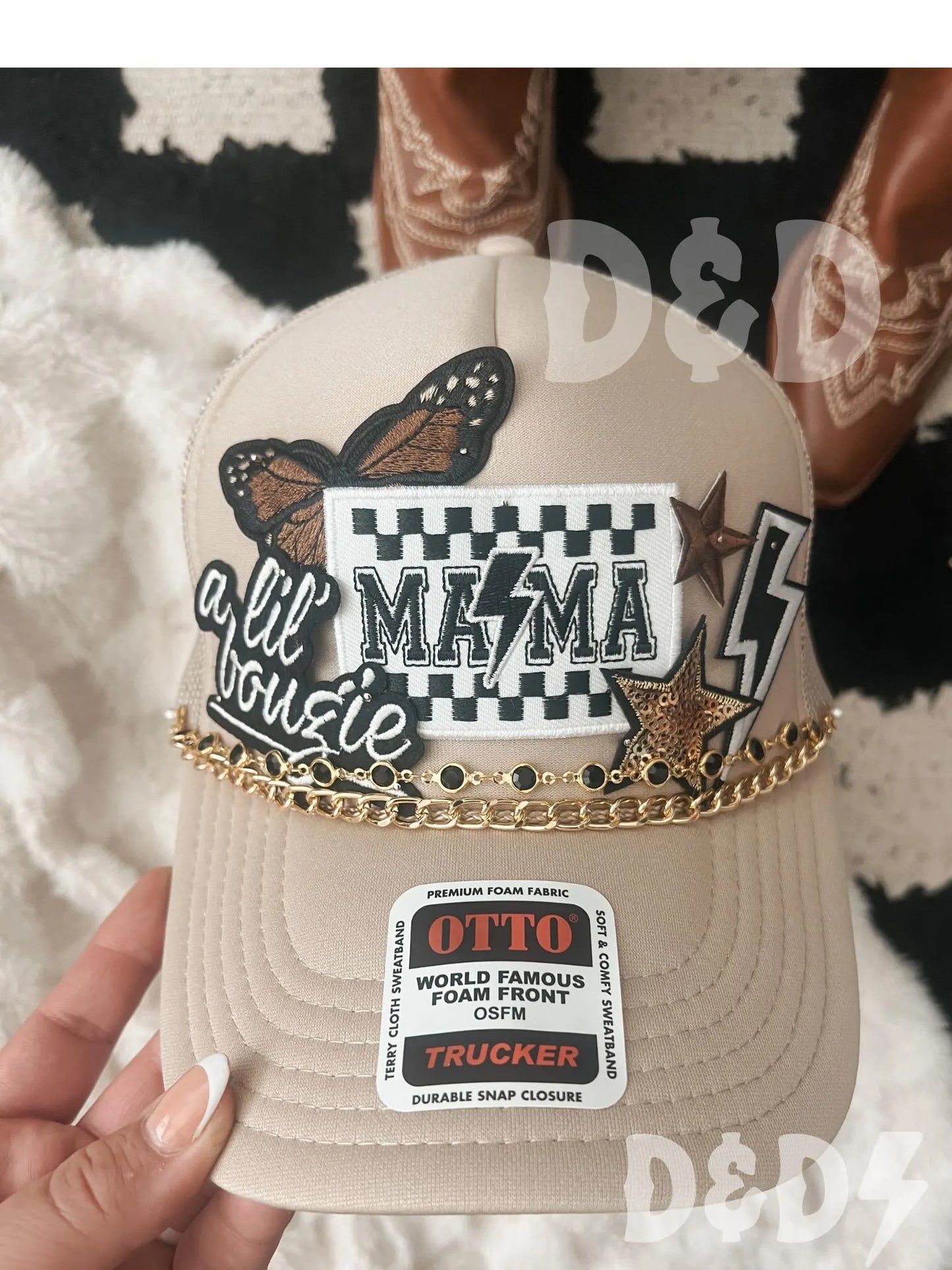 Mama Checkered Trucker Patch Hat, Iron Patches, Trucker Hat, Cowgirl Trucker Hat, Woman’s Trucker Hat, Camo Trucker Hat With Patches
