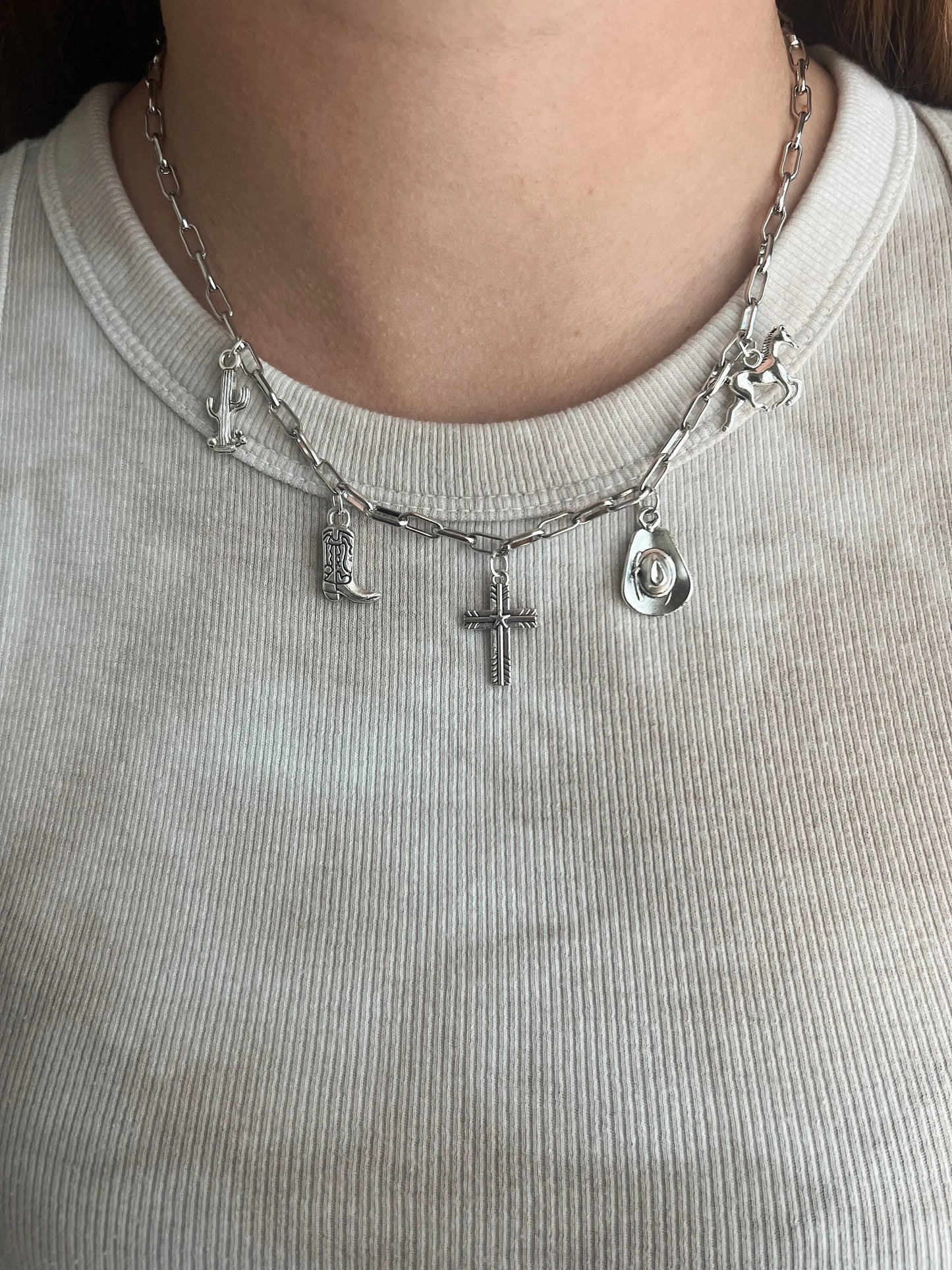 Western Cowgirl Charm Necklace, Chunky Charm Necklace, Country Style Charm Jewelry
