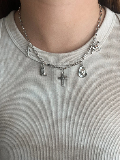 Western Cowgirl Charm Necklace, Chunky Charm Necklace, Country Style Charm Jewelry