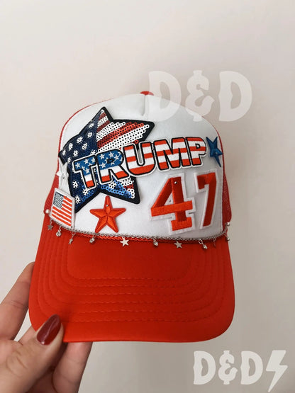 Trump USA Trucker Patch Hat, Iron Patches, Trucker Hat, MAGA Trucker Hat, Woman’s Trucker Hat, Camo Trucker Hat With Patches