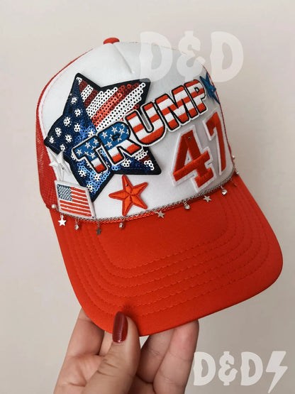 Trump USA Trucker Patch Hat, Iron Patches, Trucker Hat, MAGA Trucker Hat, Woman’s Trucker Hat, Camo Trucker Hat With Patches