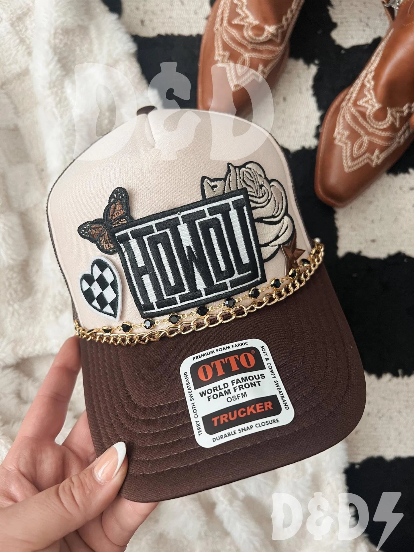 Howdy Darlin’  Trucker Patch Hat, Iron Patches, Trucker Hat, Cowgirl Trucker Hat, Woman’s Trucker Hat, Camo Trucker Hat With Patches
